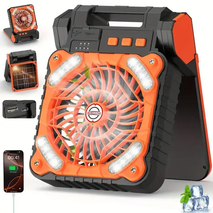Ventilateur de Table Solaire - VELUNOR - 20000mAh - Silencieux - 3 Vitesses - Rechargeable - Écologique - Camping Extérieur