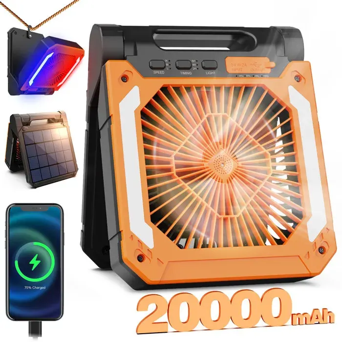 Ventilateur de Table - TANBABY - Modèle Solaire - 20000mAh - Silencieux - 3 Vitesses