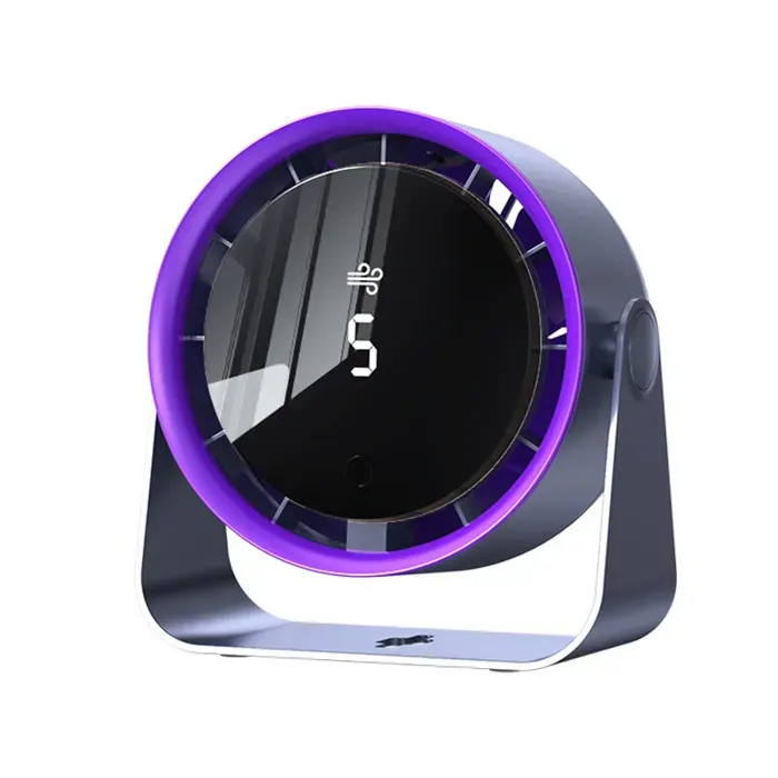 Ventilateur de table USB 3000 mAh avec 5 vitesses affichage LED rotation verticale à 90° mini ventilateur portable pour bureau