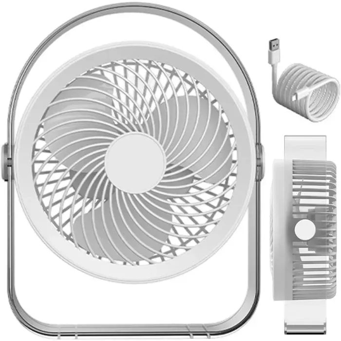 Ventilateur de table USB rechargeable - Silencieux 20dB Rotation 330° - Bureau et chambre - Blanc