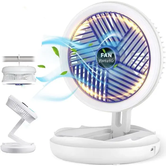 Ventilateur de Table - ZGEER - Modèle Rechargeable - 4 Vitesses - 360° Rotation - Lumière LED