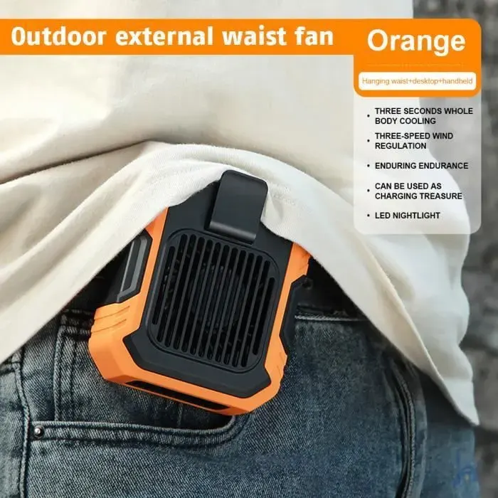 Ventilateur de taille portable chargement USB 4000mah Orangeavec lanière VentilateurSuper puissant - Longue endurance