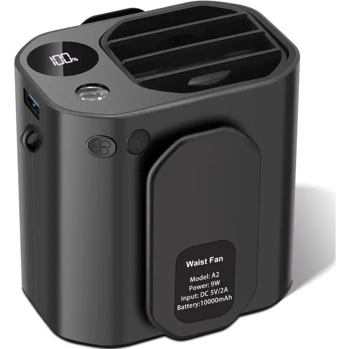 Ventilateur de taille portable clip 3 vitesses 8000mAh mains libres pour extérieur chantier voyage