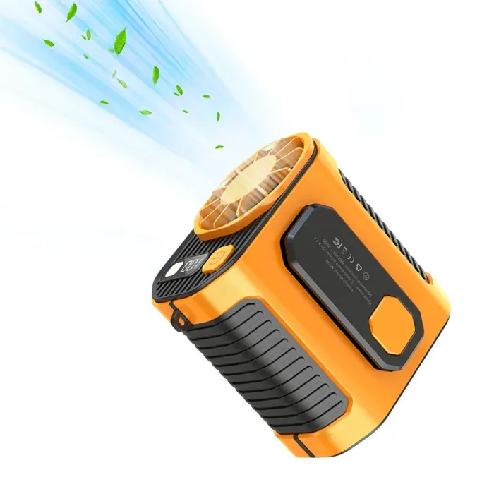 Ventilateur de taille – Turbo 100 vitesses 5000mAh lampe powerbank – pour pêche chantier randonnée – Orange