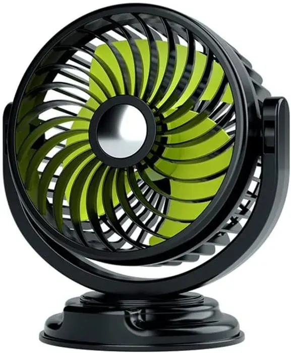 Ventilateur de Véhicule Portable Ventilateur de Bureau à Rotation à 360° Ventilateur Électrique Silencieux 12V Prise — coloris Noir