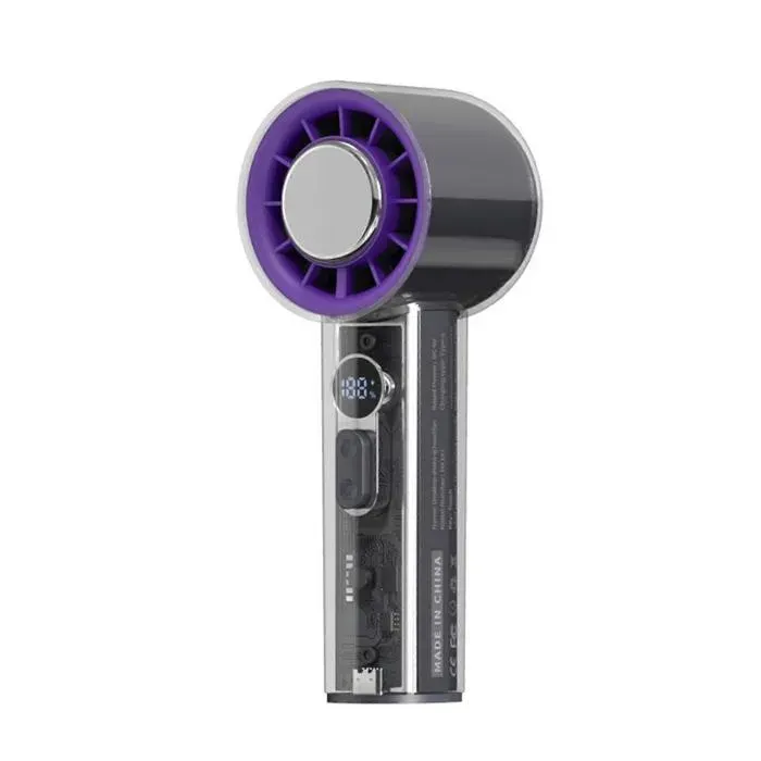Ventilateur de voyage compact et silencieux avec vitesse réglable finition ABS gris foncé.