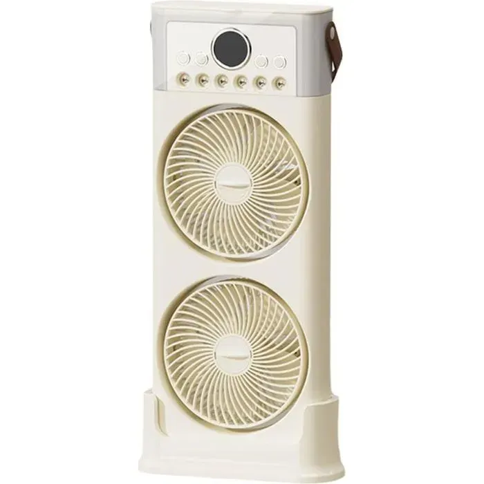 Ventilateur double avec humidificateur 6 buses réglable à 360° silencieux USB C portable 2400 mAh (beige 49 cm)