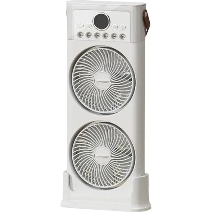 Ventilateur double avec humidificateur 6 buses réglable à 360° silencieux USB C portable 3600 mAh (beige 49 cm)