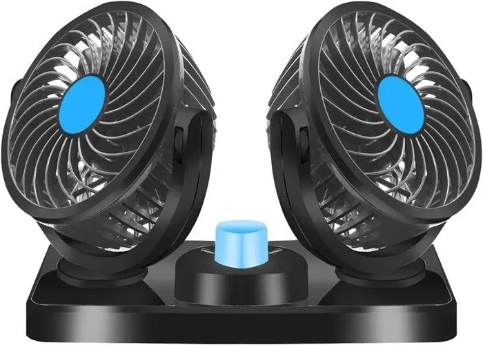 Ventilateur double tête Longziming 12V ventilateur électrique double tête rotation à 360° 2 vitesses convient à toutes les