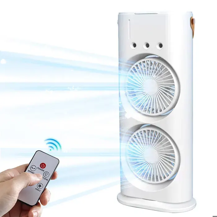Ventilateur Double Tête USB 3 Vitesses 600ml 7 LED Couleurs Télécommande 120° Rotation Pour Bureau Chambre Maison