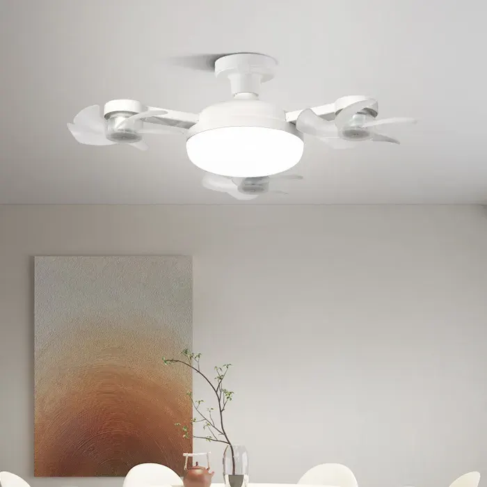 Ventilateur Drone 2-en-1 avec télécommande ampoule LED 50W E27 3 modes de couleur et 3 vitesses grand débit dair angle — coloris Blanc