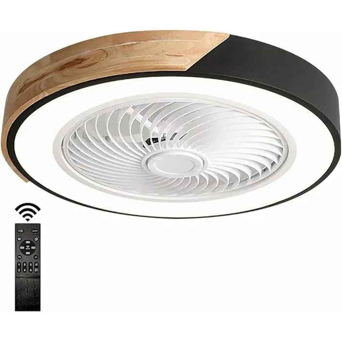Ventilateur du plafond silencieux avec lumière et télécommande bois plafonnier avec ventilateur lampe dimmable noir mul VENTILATEUR