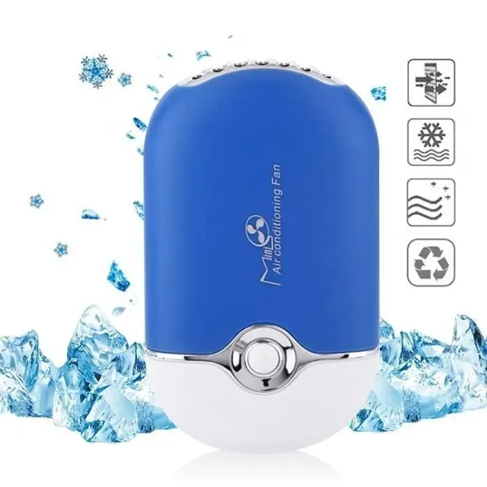 Ventilateur électrique bleu portable mini climatiseur/réfrigérateur rechargeable par USB format de poche