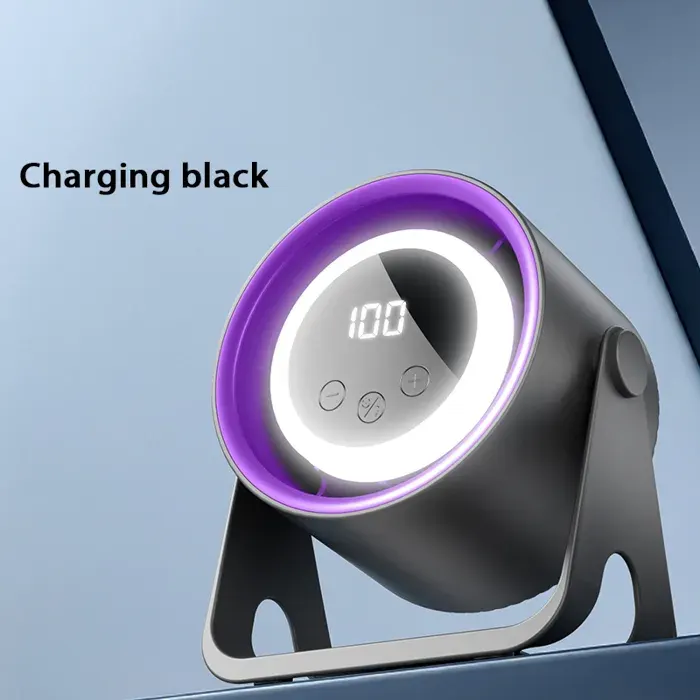Ventilateur électrique de bureau 1800mAhrechargeable par USB avec lumière dambiancerefroidisseur dair 100 vitesses-Charging Noir