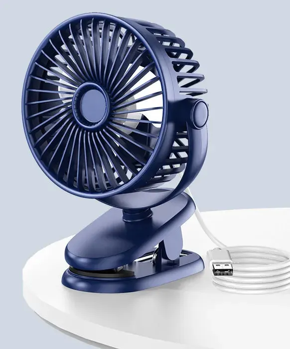 Ventilateur électrique - KZQ - Portable - Rechargeable USB - Oscillation 360° - Couleur bleue