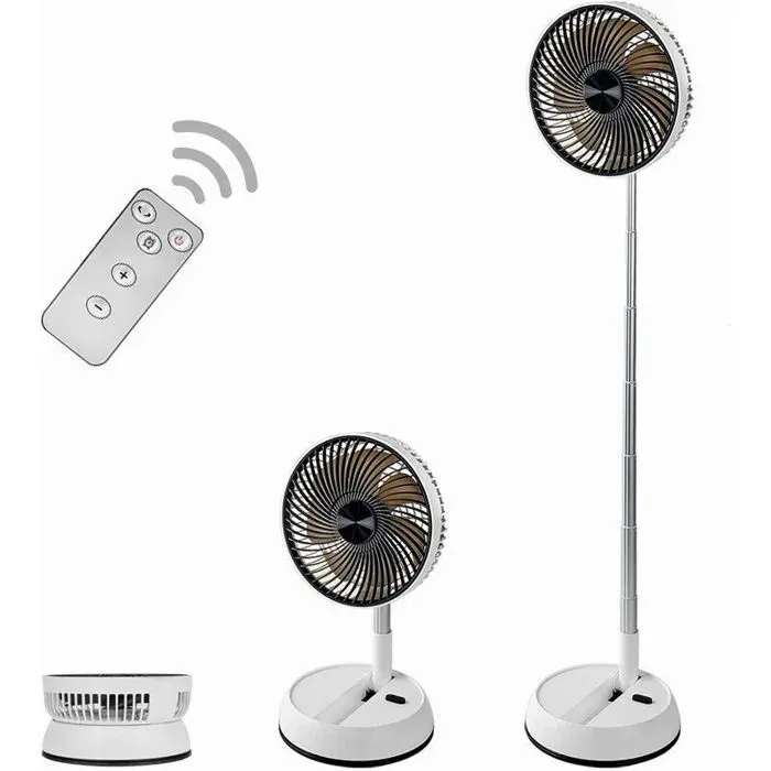 Ventilateur électrique pliable et télescopique avec télécommande Batterie 5400 mAh silencieux minuterie oscillation