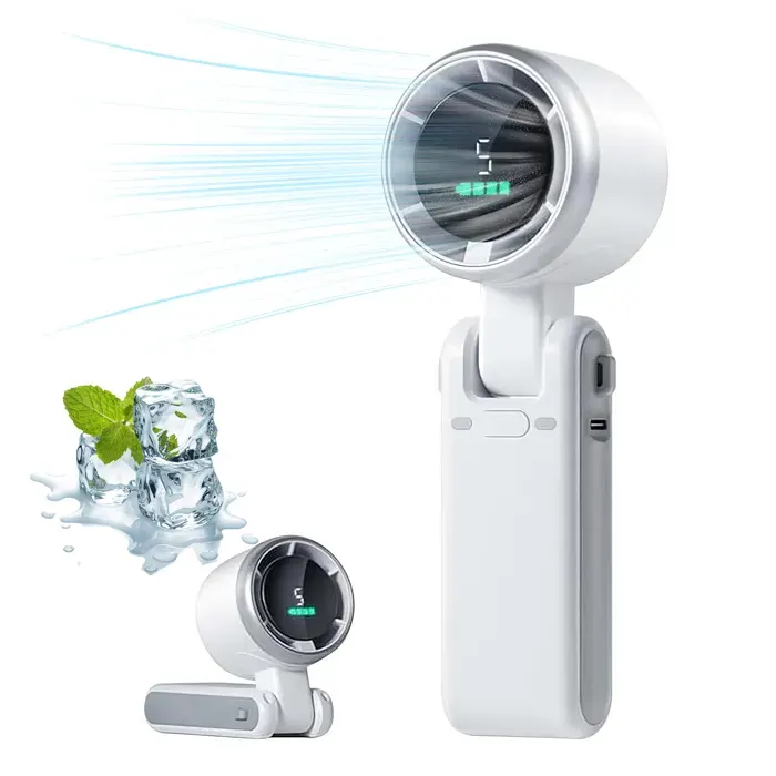 Ventilateur Électrique Portable à Main 5 Vitesses Réglables Pliable à 180° Rechargeable par USB pour Voyages Maison Bureau
