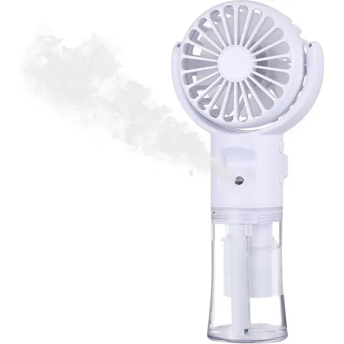Ventilateur électrique portable avec brume eau mini ventilateur à main USB rechargeable avec 4 vitesses petit Blanc b VENTILATEUR