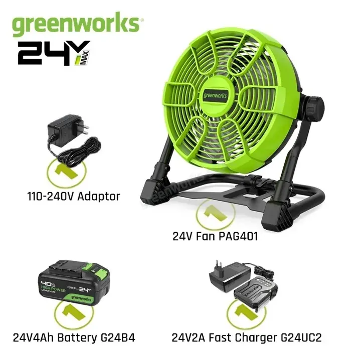 Ventilateur - GREENWORKS - PAG401 - 5 vitesses - Rotation 360° - Batterie 4Ah