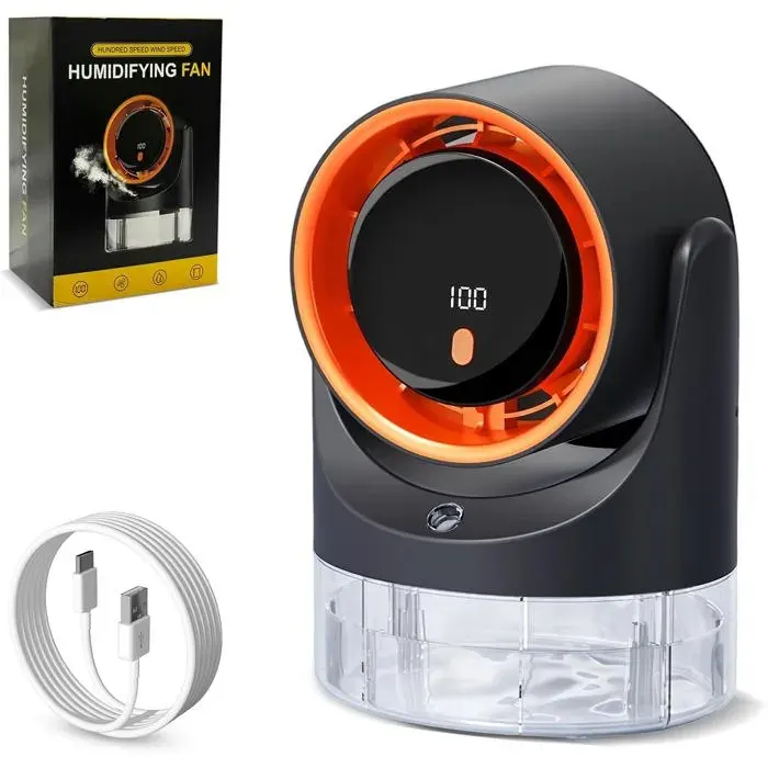 Ventilateur + humidificateur 2‑en‑1 – 450 ml 100 vitesses minuterie – orientation 90°