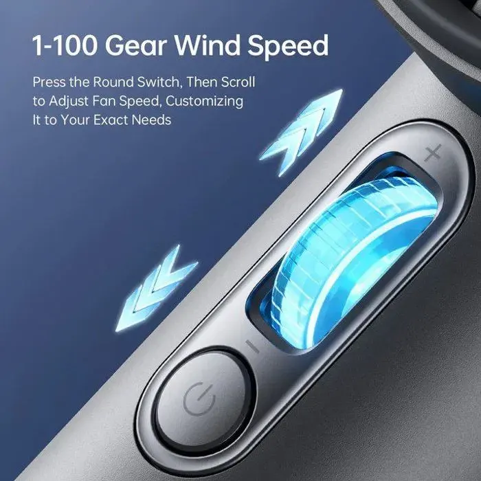 Ventilateur Jisulife Mini ventilateur portable en métal 5000 mAh USB-C LED - Gris foncé