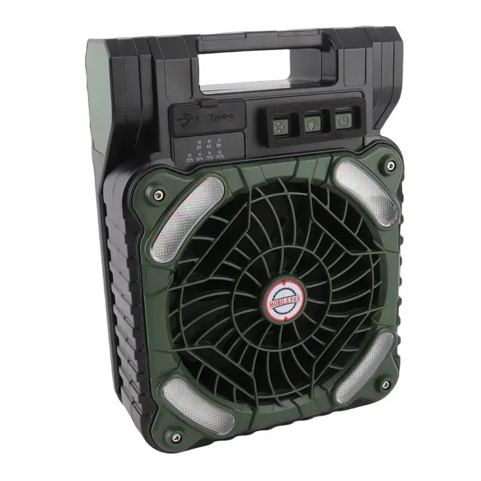 Ventilateur-lampe solaire – MLBQ – 5200 mAh USB-C – 4 vitesses/LED camping – camping pêche – vert armée
