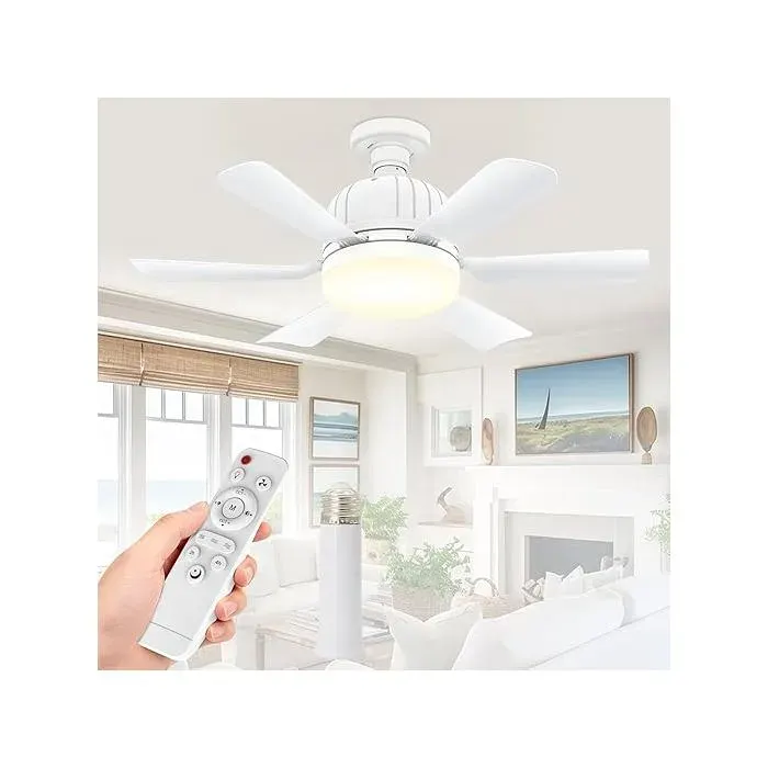 Ventilateur LED E27 6 pales amovibles 460x165mm 40W blanc rallonge 95mm salle à manger chambre
