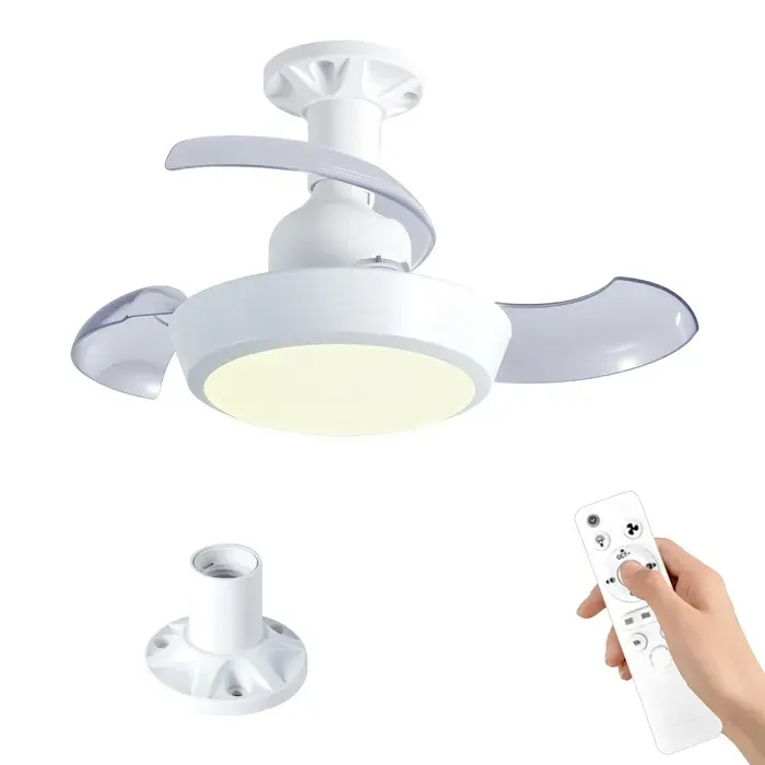 Ventilateur Luminaire E27 À Visser Moteur Silencieux 3 Vitesses 3 Couleurs Lumière Minuterie Pour Chambre Enfant Salon Bureau