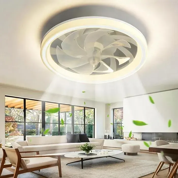 Ventilateur Luminaire Moderne Design Minimaliste 6 Niveaux de Vent Télécommande Minuterie Gradation Continue Salon Chambre 10-20㎡