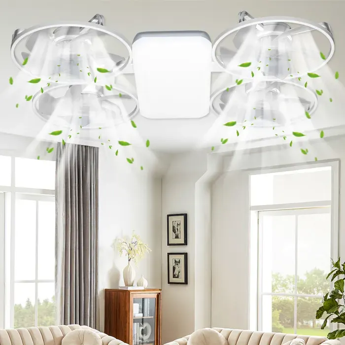 Ventilateur Luminaire Pliable Design Drone Gris 50W 3 Vitesses 112 LED Minuterie 2/4H 16 Langues Pour Maison Bureau