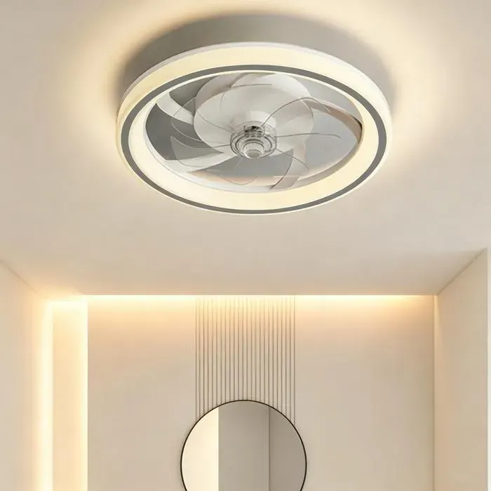 Ventilateur Luminaire Réversible Été/Hiver 6 Niveaux de Vent Gradation Sans Fin Minuterie Télécommande Design Foncé Blanc Maison