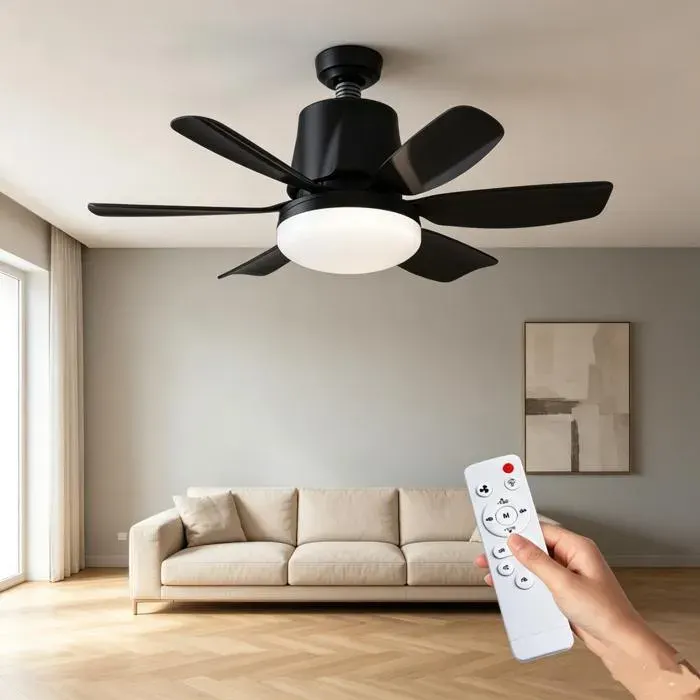 Ventilateur Luminaire Sans Installation 720g Moteur Silencieux 3 Modes Couleur Télécommande E27 À Visser Pour Plafond Plat Incliné