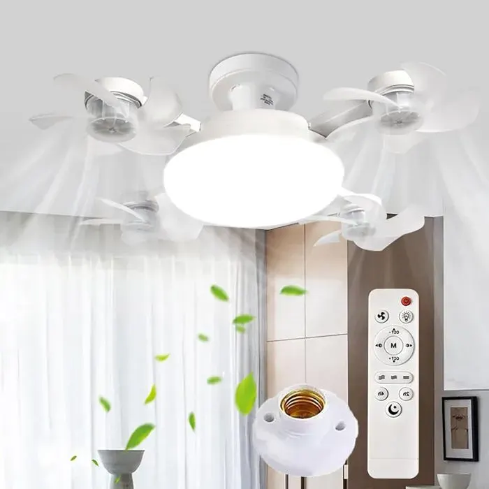Ventilateur lumineux - Éclairage LED tricolore 60 W à intensité variable - Ventilateur à 4 pales en ABS culot E27