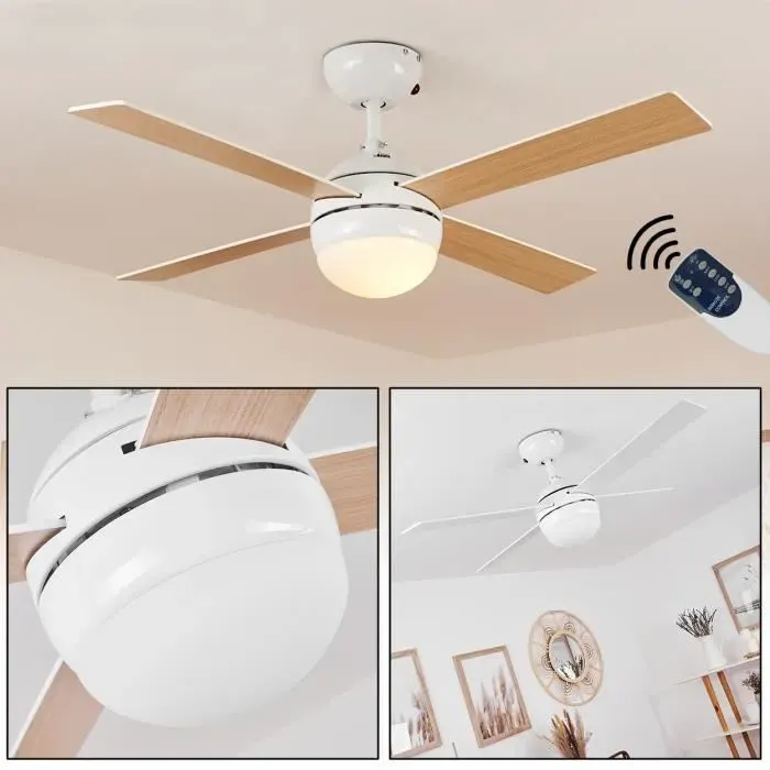 Ventilateur lumineux Hausvik en méta blanc