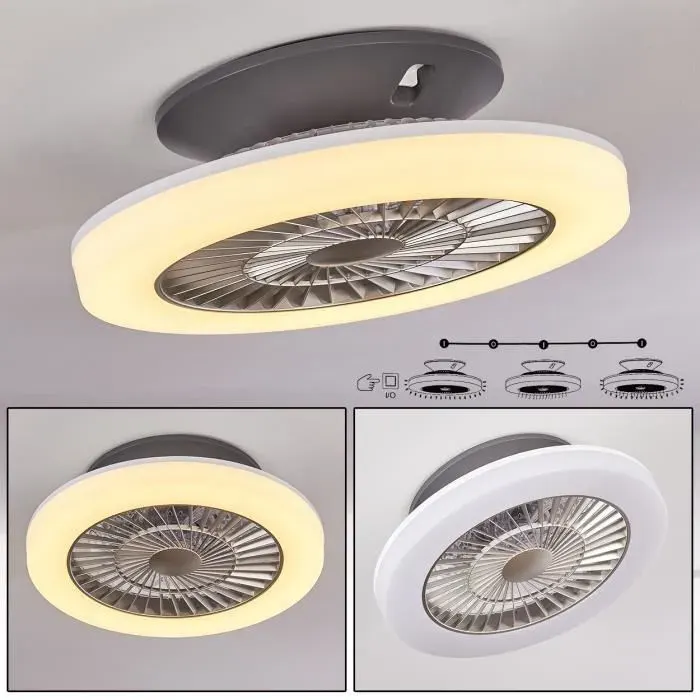 Ventilateur lumineux LED - HOFSTEIN - Somalia - Plastique gris & blanc - 32 Watt - 1950 Lumen