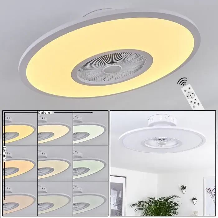 Ventilateur lumineux LED Masainas blanc