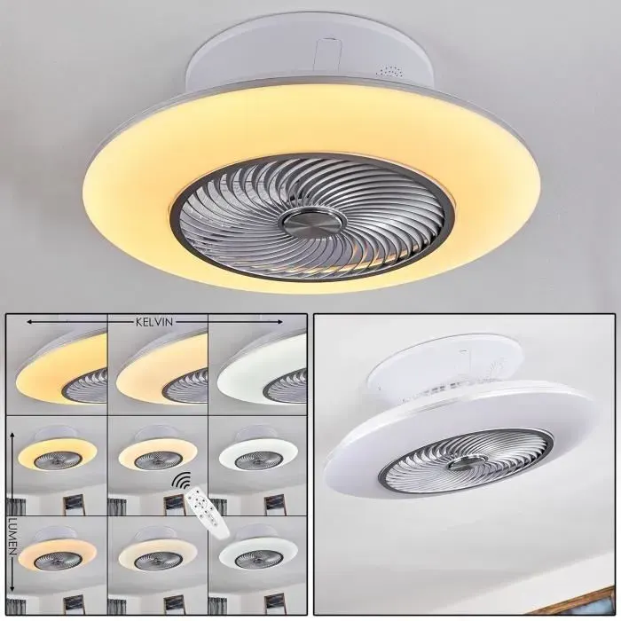 Ventilateur lumineux LED Nagoya blanc et chrome