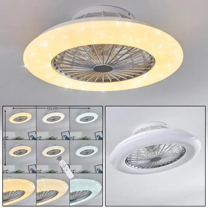 Ventilateur lumineux LED Piraeus blanc et titane