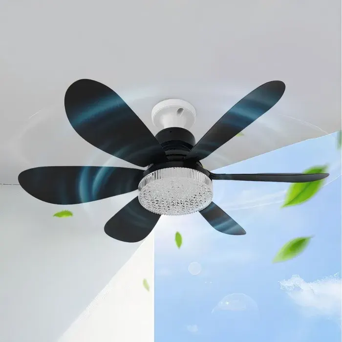 Ventilateur lumineux noir E27 52cm - Avec télécommande rallonge et socle pour chambre ou salon