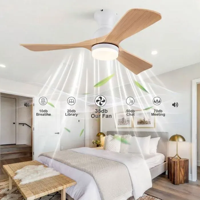 Ventilateur-lustre avec lumière 42 pouces LED 3 pales ABS moteur DC réversible 6 vitesses fonction mémoire intégrée silencieux — coloris Blanc