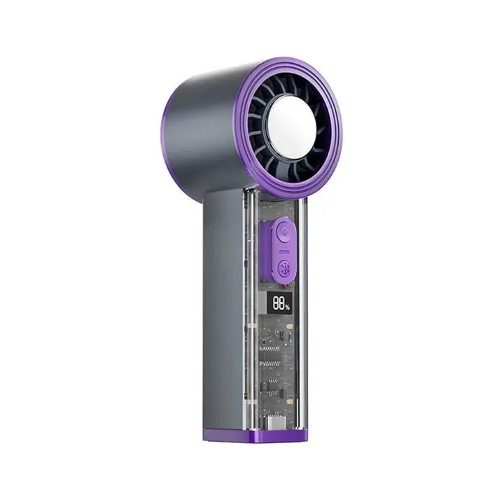 Ventilateur Mini USB Transparent Refroidissant Digital 5 Vitesses LED Portable Réglable 2000mAh Ice Cool Silence Sans Fil Grey