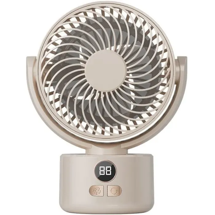 Ventilateur - Mini ventilateur - Ventilateur de bureau rechargeable - Oscillant - Pour une utilisation prolongée - Beige