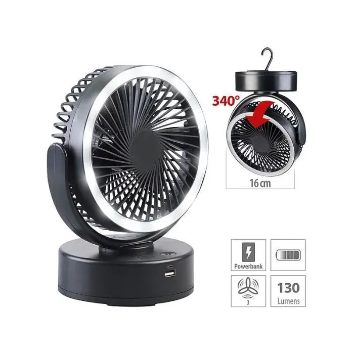 Ventilateur mobile rechargeable avec batterie dappoint et lampe intégrée