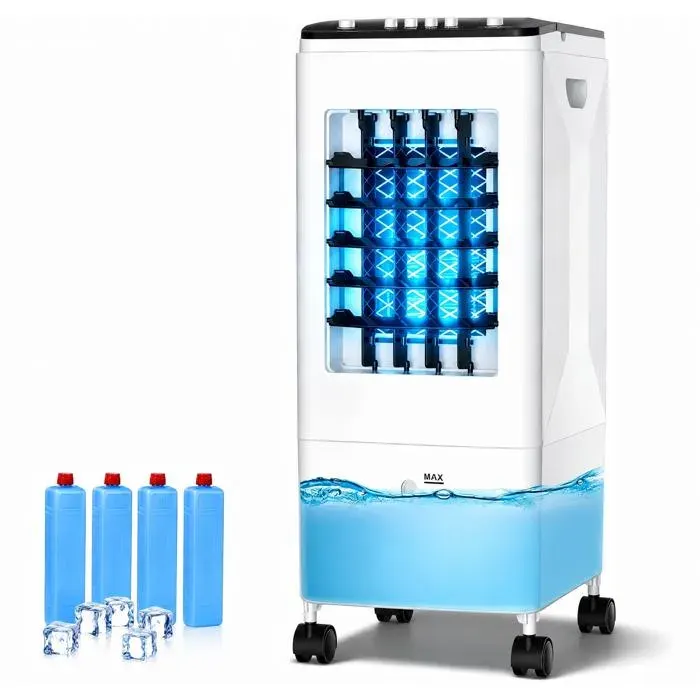 Ventilateur Mobile Réservoir 6L 4 Blocs Réfrigérants 60W Économie d’Énergie 40dB Silencieux3 Vitesses pour chambre