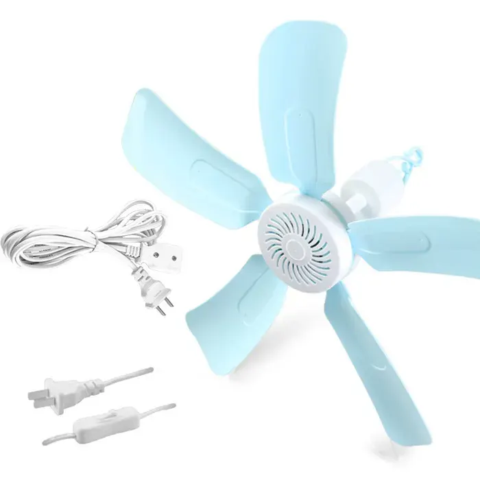 Ventilateur mural 5 pales – Silencieux et sécurisé – Câble 3m – Pour chambre bureau et dortoir – Bleu clair