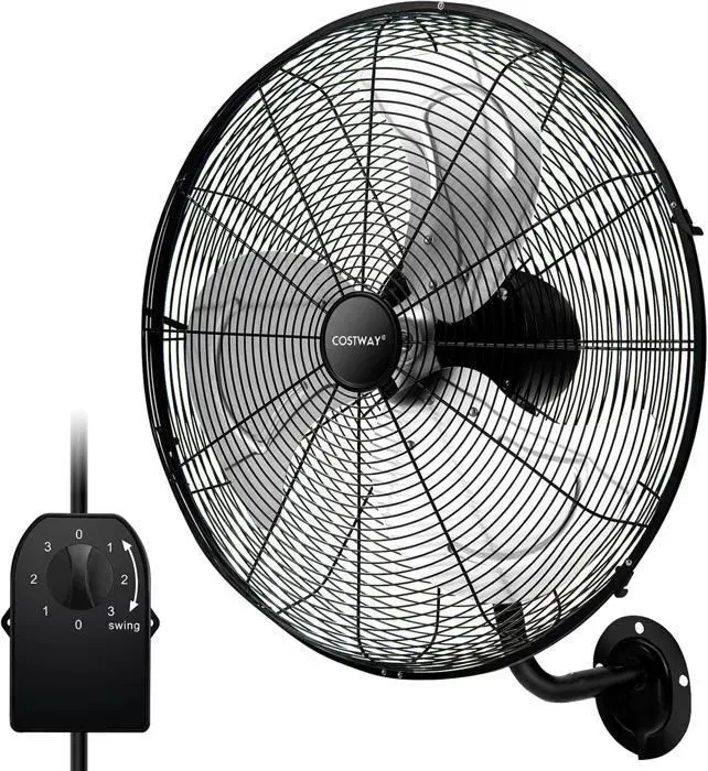 Ventilateur Mural Industriel 120 W 51 cm COSTWAY-3 Vitesses-3 Pales en Aluminium-Tête Oscillant-Protection Contre Surchauffe-Noir