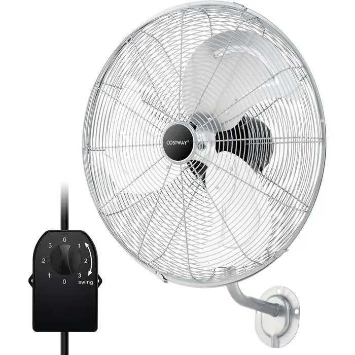 Ventilateur Mural Industriel 120 W 51 cm COSTWAY-3 Vitesses-3 Pales en Aluminium-Tête Oscillant-Protection Contre Surchauffe-Argent
