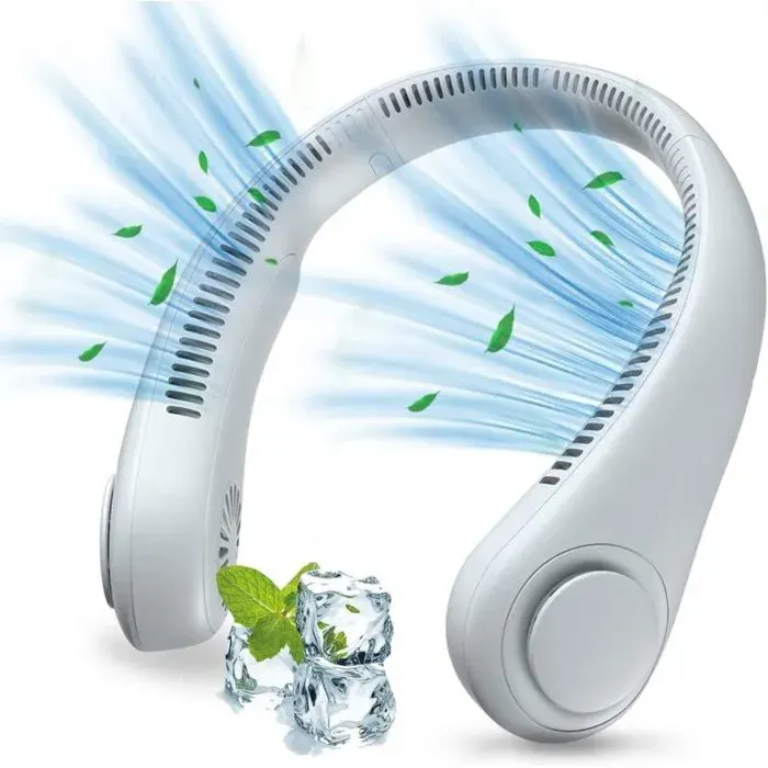 Ventilateur nuque portable – 1200mAh – 3 vitesses – Silencieux 25 dB – Réglable 360° – Idéal pour bureau voyage sport