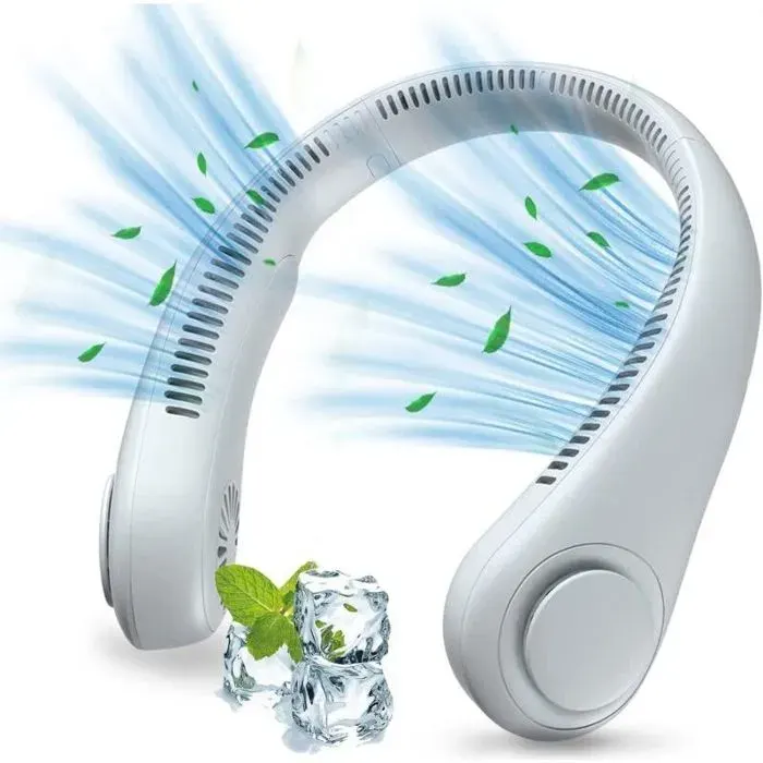 Ventilateur Nuque Portable USB 3 Vitesses Silencieux 360° Batterie 1200mAh Mains Libres
