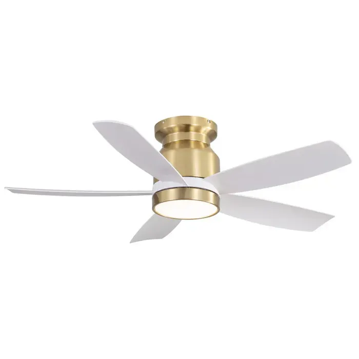 Ventilateur plafond 106 cm avec moteur CC réversible et 5 pales blanches en ABS minuterie 1/4/8 h et 6 vitessesBlanc et Or